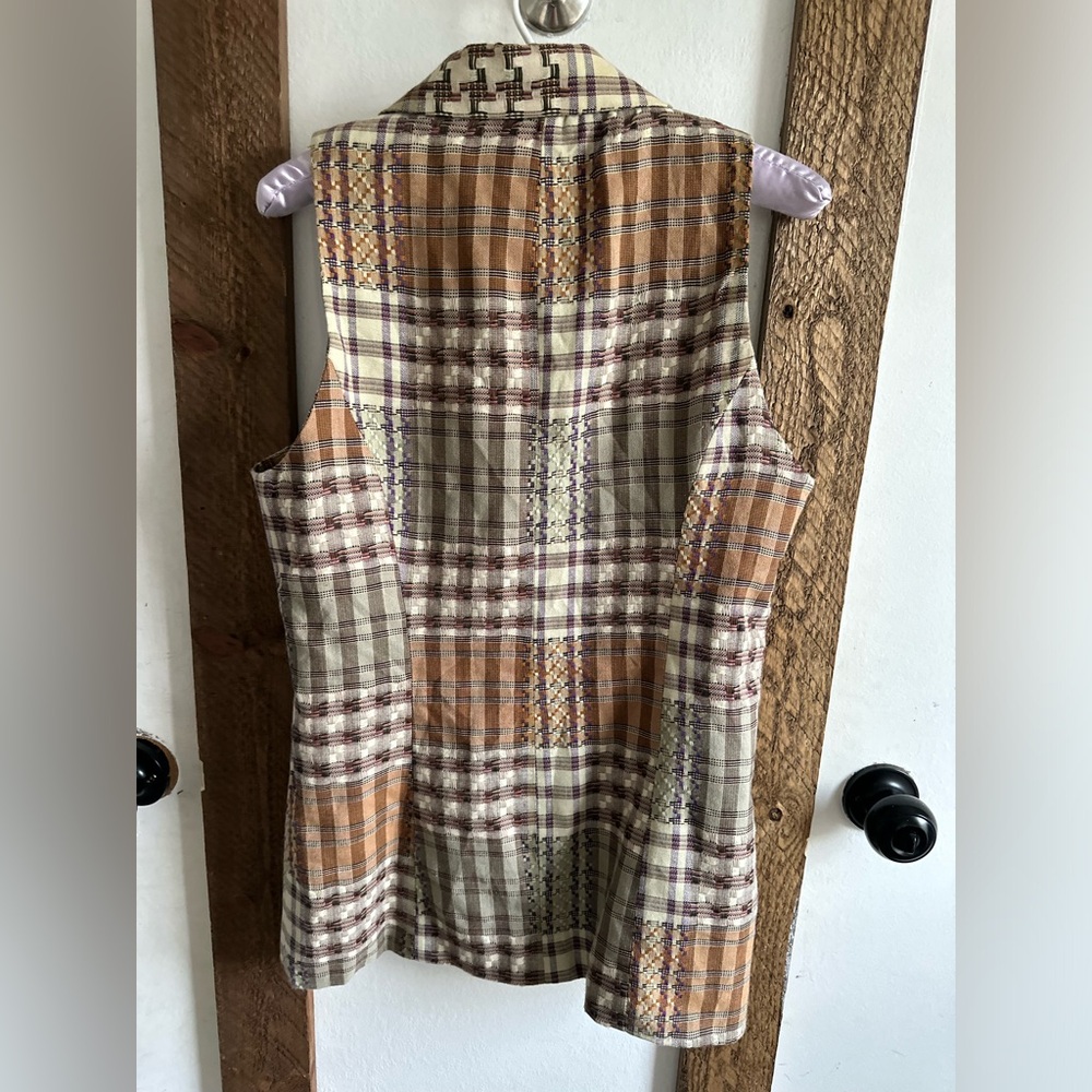 Gantos Women's Patchwork Plaid Double-Breasted Vest in Olive & Tan - Picture 11 of 13